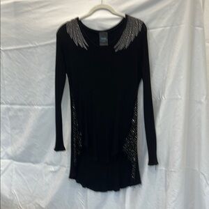 Black Long Sleeve Top with Silver Accents